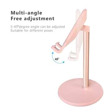 minicco Adjustable Cell Phone Stand for Desk, Hands-Free Cell Phone Holder (Pink)