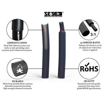 130 PC. Dual Wall Adhesive Marine Heat Shrink Kit - 3:1 Shrink Ratio - Black and Red