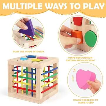 Aigybobo Montessori Toys for 1 Year Old, Wooden Shape Sorter Cube Bin, Baby Sensory Toys 12 Months+, Learning Education Preschool Fine Motor Skills Game, Birthday Gifts Toddler Boy Girl Age 1,2,3