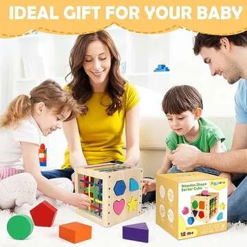 Aigybobo Montessori Toys for 1 Year Old, Wooden Shape Sorter Cube Bin, Baby Sensory Toys 12 Months+, Learning Education Preschool Fine Motor Skills Game, Birthday Gifts Toddler Boy Girl Age 1,2,3