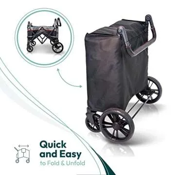 WONDERFOLD X4 Multi-Function Pull & Push 4 Passenger Quad Stroller Wagon with Removable Canopy, 5-Point Harness, and Reflective Safety Strip (Black, 4 Seats)