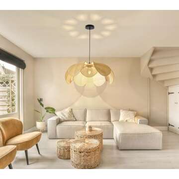 LMLAITE Boho Chandelier, Rustic Hemp Rope Pendant Light Hand-Woven Rattan Cage Basket Hanging Lamp Wicker Coastal Retro Light Fixtures for Hallway Entryway Kitchen Island Dining Room Bedroom UL Listed