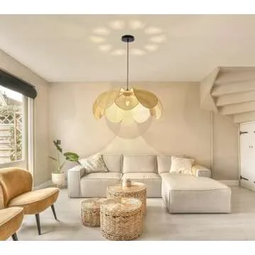 LMLAITE Boho Chandelier Handmade Rattan Hanging Light Fixture