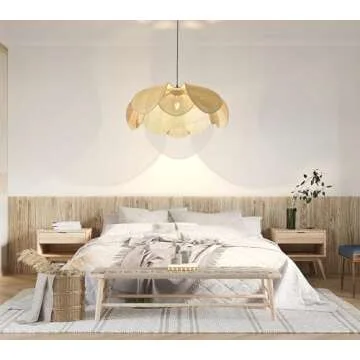 LMLAITE Boho Chandelier Handmade Rattan Hanging Light Fixture