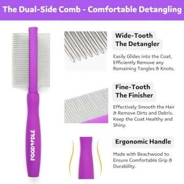 Poodoodle Pain-Free Dematting Comb Kit for Dogs & Cats, Dematting Rake & Detangling Dual-Side Comb Set, Dematting Brush for Dogs & Cats, Pet Grooming Tools Kit for Poodle Doodle & All Long Haired Pets