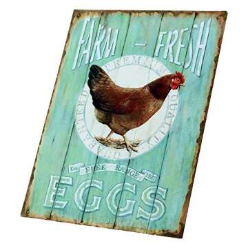Barnyard Designs Retro Vintage Metal Tin Bar Sign, Decorative Wall Art Signage, Primitive Farmhouse Country Kitchen Home Décor (Eggs Hen)