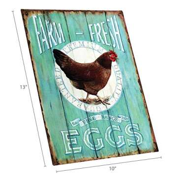 Barnyard Designs Retro Vintage Metal Tin Bar Sign, Decorative Wall Art Signage, Primitive Farmhouse Country Kitchen Home Décor (Eggs Hen)