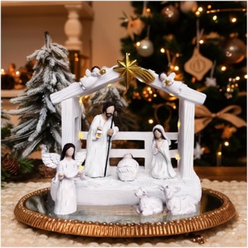 TroupePal Nativity Set - 7-Piece Christmas Figurine Decor with LED Light