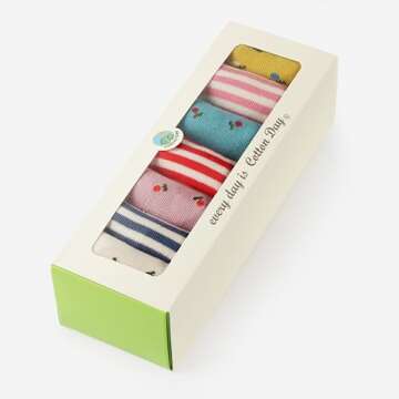 COTTON DAY 7 Days of the Week Gift Box Kids Girls Short Socks Cute Floral Design 6-8 years Size M (8...