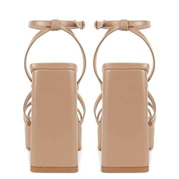 ISNOM Platform Heels for Women Nude Heels for Women Chunky Platform Heels Nude Chunky Heels for Women Nude Strappy Heels High Heels Block Heel Sandals for Women Square Toe Heels for Women