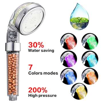 Nosame® Led Shower Head, Filter Filtration High Pressure Water Saving 7 Colors Automatically No Bat...