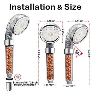 Nosame® Led Shower Head, Filter Filtration High Pressure Water Saving 7 Colors Automatically No Batteries Needed Spray Handheld Showerheads 1.6 GPM for Dry Skin & Hair