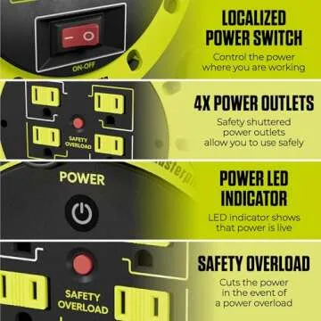 Masterplug 40ft Extension Cord Reel with Overload Circuit Breaker and Power Switch