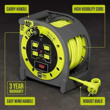 Masterplug 40ft Cord Reel with 4 Outlets and Safety Features
