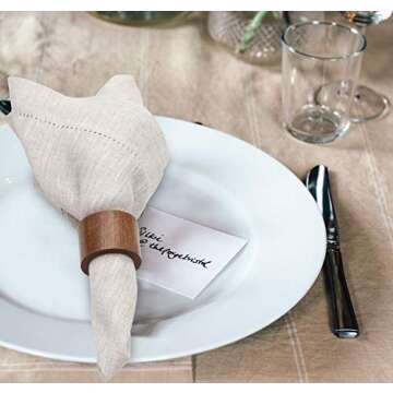 100% Linen Dinner Napkins with Hemstitched 16x16 inch Natural, Wedding Napkins, Cocktails Napkins, Fabric Cloth Napkins, Cotton Napkins Mitered Corners,100% Linen Napkin Set of 6