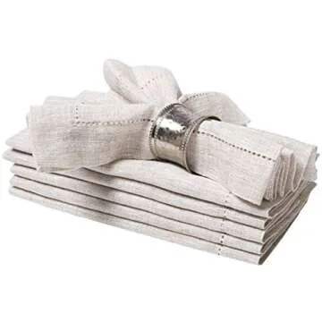 100% Linen Dinner Napkins with Hemstitched 16x16 inch Natural, Wedding Napkins, Cocktails Napkins, Fabric Cloth Napkins, Cotton Napkins Mitered Corners,100% Linen Napkin Set of 6