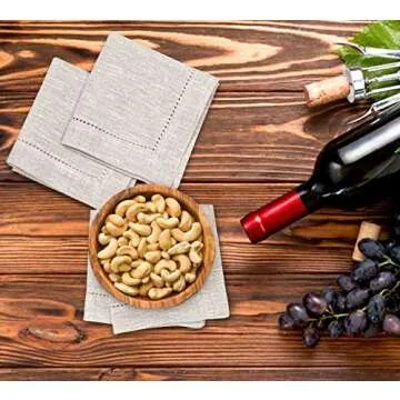 100% Linen Dinner Napkins with Hemstitched 16x16 inch Natural, Wedding Napkins, Cocktails Napkins, Fabric Cloth Napkins, Cotton Napkins Mitered Corners,100% Linen Napkin Set of 6