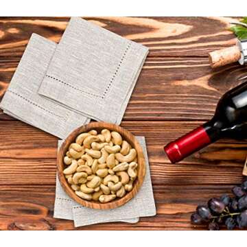 100% Linen Dinner Napkins with Hemstitched 16x16 inch Natural, Wedding Napkins, Cocktails Napkins, Fabric Cloth Napkins, Cotton Napkins Mitered Corners,100% Linen Napkin Set of 6