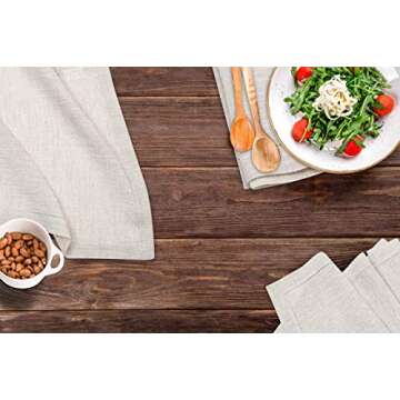 100% Linen Dinner Napkins with Hemstitched 16x16 inch Natural, Wedding Napkins, Cocktails Napkins, Fabric Cloth Napkins, Cotton Napkins Mitered Corners,100% Linen Napkin Set of 6