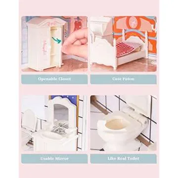 ROBOTIME Doll House Wooden Dollhouse for Kids 3 4 5 6 Years Old, Doll House w/28PCS Furniture Plastic, for 3.3”Dolls, Birthday Presents for Toddler 3+