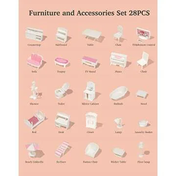 ROBOTIME Doll House Wooden Dollhouse for Kids 3 4 5 6 Years Old, Doll House w/28PCS Furniture Plastic, for 3.3”Dolls, Birthday Presents for Toddler 3+