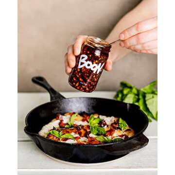 Boon Sauce Chili Oil, (8 Ounces), Spicy Chili Oil with Garlic, Anchovies and Shallots