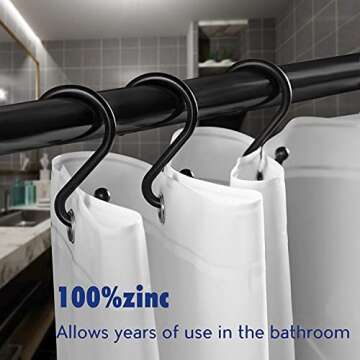 Metal Shower Curtain Hooks，Set of 12 Rings，Rust Resistant S Shaped Hooks Hangers for Kitchen Ute...