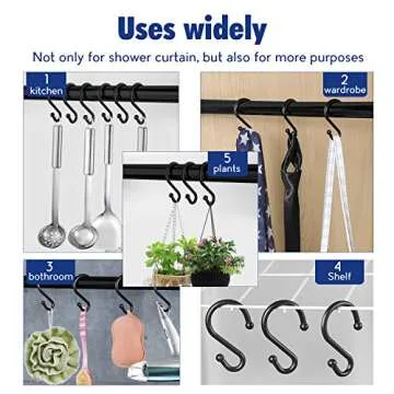 Durable Metal Shower Curtain Hooks Set of 12 Easy Glide Hangers