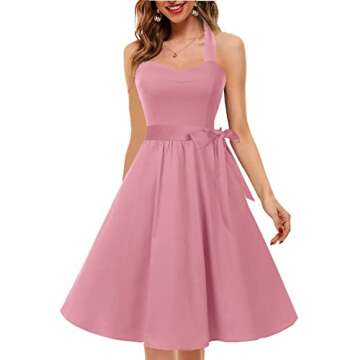 Topdress Women's Vintage Polka Audrey Dress 1950s Halter Retro Cocktail Dress Blush Pink S New
