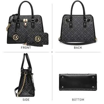 Dasein Women Handbags Top Handle Satchel Purse Shoulder Bag Hobo Set 2pcs (DS Black)