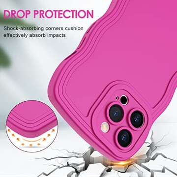 Anuck for iPhone 14 Pro Max Case Wave, Curly Frame Design for Women Girls, Cute Wavy Solid Color Aesthetic Phone Case Soft Flexible TPU Shockproof Full-Body Protective Cover 6.7" - Rose Red
