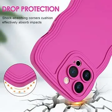 Anuck for iPhone 14 Pro Max Case Wave, Curly Frame Design for Women Girls, Cute Wavy Solid Color Aesthetic Phone Case Soft Flexible TPU Shockproof Full-Body Protective Cover 6.7" - Rose Red