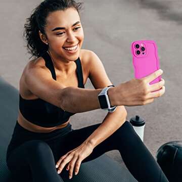 Anuck for iPhone 14 Pro Max Case Wave, Curly Frame Design for Women Girls, Cute Wavy Solid Color Aesthetic Phone Case Soft Flexible TPU Shockproof Full-Body Protective Cover 6.7" - Rose Red