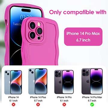 Anuck for iPhone 14 Pro Max Case Wave, Curly Frame Design for Women Girls, Cute Wavy Solid Color Aesthetic Phone Case Soft Flexible TPU Shockproof Full-Body Protective Cover 6.7" - Rose Red