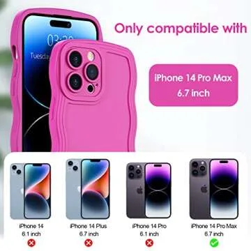 Anuck for iPhone 14 Pro Max Case Wave, Curly Frame Design for Women Girls, Cute Wavy Solid Color Aesthetic Phone Case Soft Flexible TPU Shockproof Full-Body Protective Cover 6.7" - Rose Red