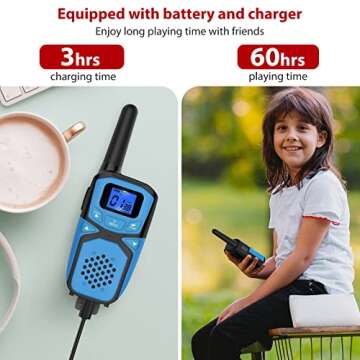 Utooby Kids Walkie Talkie Rechargeable，Easy to Use 3 Miles Long Range Walkie-Talkie with 12x1000mah AA Batteries and Charger, Thankgiving for Boys and Girls(Blue Red White Orange)