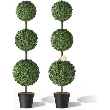 Barnyard Designs 4ft (48”) Artificial Boxwood Topiary Ball Tree, Front Porch Home Decor, Faux Fake Plant Decoration, Set of 2