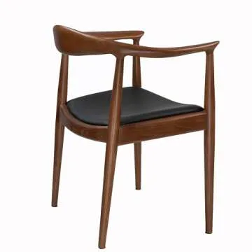 Tomile Upholstered Dining Chair Kennedy Armchair, Mid Century Modern Kitchen & Dining Chairs with PU Leather Cushion Seat, Hans Wegner Elbow Chair for Living Room Bedroom Office (Walnut Color)
