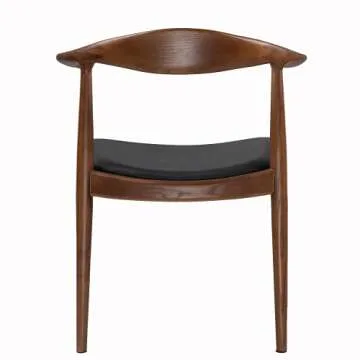 Tomile Upholstered Dining Chair Kennedy Armchair, Mid Century Modern Kitchen & Dining Chairs with PU Leather Cushion Seat, Hans Wegner Elbow Chair for Living Room Bedroom Office (Walnut Color)
