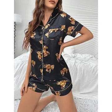 Elegant WDIRARA Women's Satin Short Sleeve Pajama Set