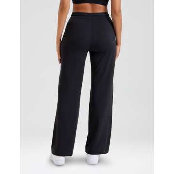 Colorfulkoala Dreamlux Wide Leg Sweatpants Women 27.5'' Lounge Flared Jogger Pants Baggy Sweatpants with Pockets(XS, Black)