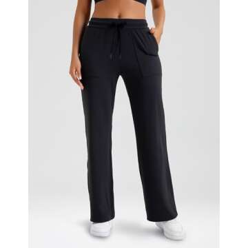 Colorfulkoala Dreamlux Wide Leg Sweatpants Women 27.5'' Lounge Flared Jogger Pants Baggy Sweatpants with Pockets(XS, Black)