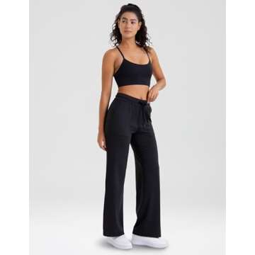 Colorfulkoala Dreamlux Wide Leg Sweatpants Women 27.5'' Lounge Flared Jogger Pants Baggy Sweatpants with Pockets(XS, Black)