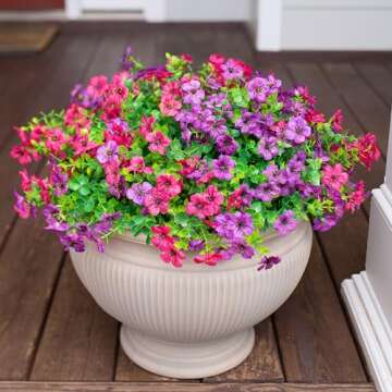 HyeFlora Artificial Fake Plants Flowers for Outdoor Spring Decoration, 12 Bundles Faux Silk Daisy for Planter Pot Colorful UV Resistant Look Real for Home Front Door Porch Patio Outside Yard