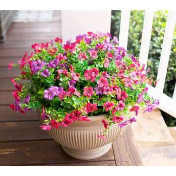 HyeFlora Artificial Fake Plants Flowers for Outdoor Spring Decoration, 12 Bundles Faux Silk Daisy for Planter Pot Colorful UV Resistant Look Real for Home Front Door Porch Patio Outside Yard