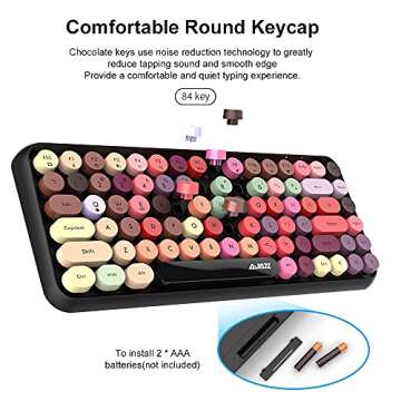 NACODEX 308I Wireless Bluetooth Keyboard, 84 Keys Cute Retro Round Keycaps Mini Keyboard, Portable Computer Keyboard Compatible with Windows iOS Android (Multi Color)