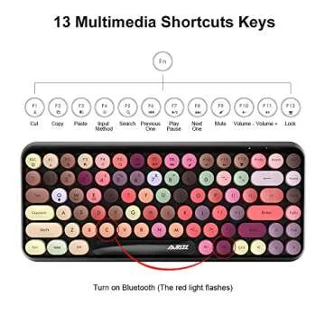 NACODEX 308I Wireless Bluetooth Keyboard, 84 Keys Cute Retro Round Keycaps Mini Keyboard, Portable Computer Keyboard Compatible with Windows iOS Android (Multi Color)