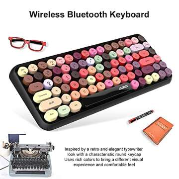 NACODEX 308I Wireless Bluetooth Keyboard, 84 Keys Cute Retro Round Keycaps Mini Keyboard, Portable Computer Keyboard Compatible with Windows iOS Android (Multi Color)