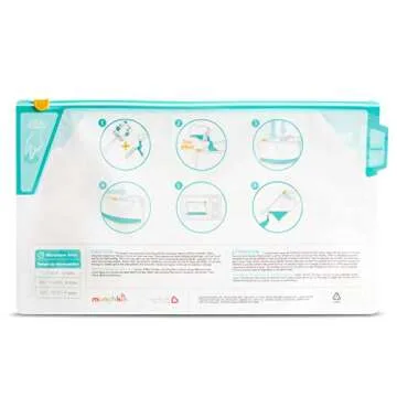 Munchkin Latch Microwave Sterilize Bags, 180 Uses, 6 Pack, Eliminates up to 99.9% of Common Bacteria , White, Small (8" x 11")