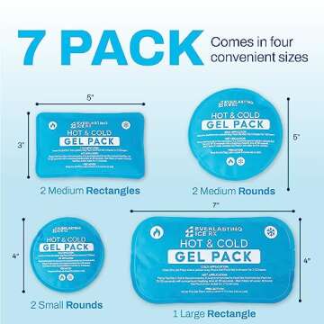 Reusable Hot and Cold Gel Ice Packs for Injuries - 7 Pack Variety Gel Ice Pack Set - Hot and Cold Therapy Solution for Injuries, Cold Packs for Pain Relief - Ice Packs for Injuries Reusable
